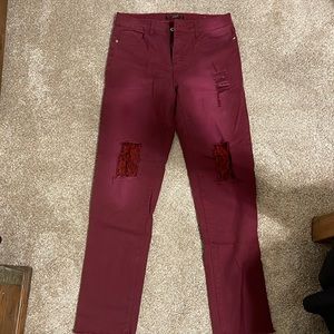 L&B maroon pants with lace knees